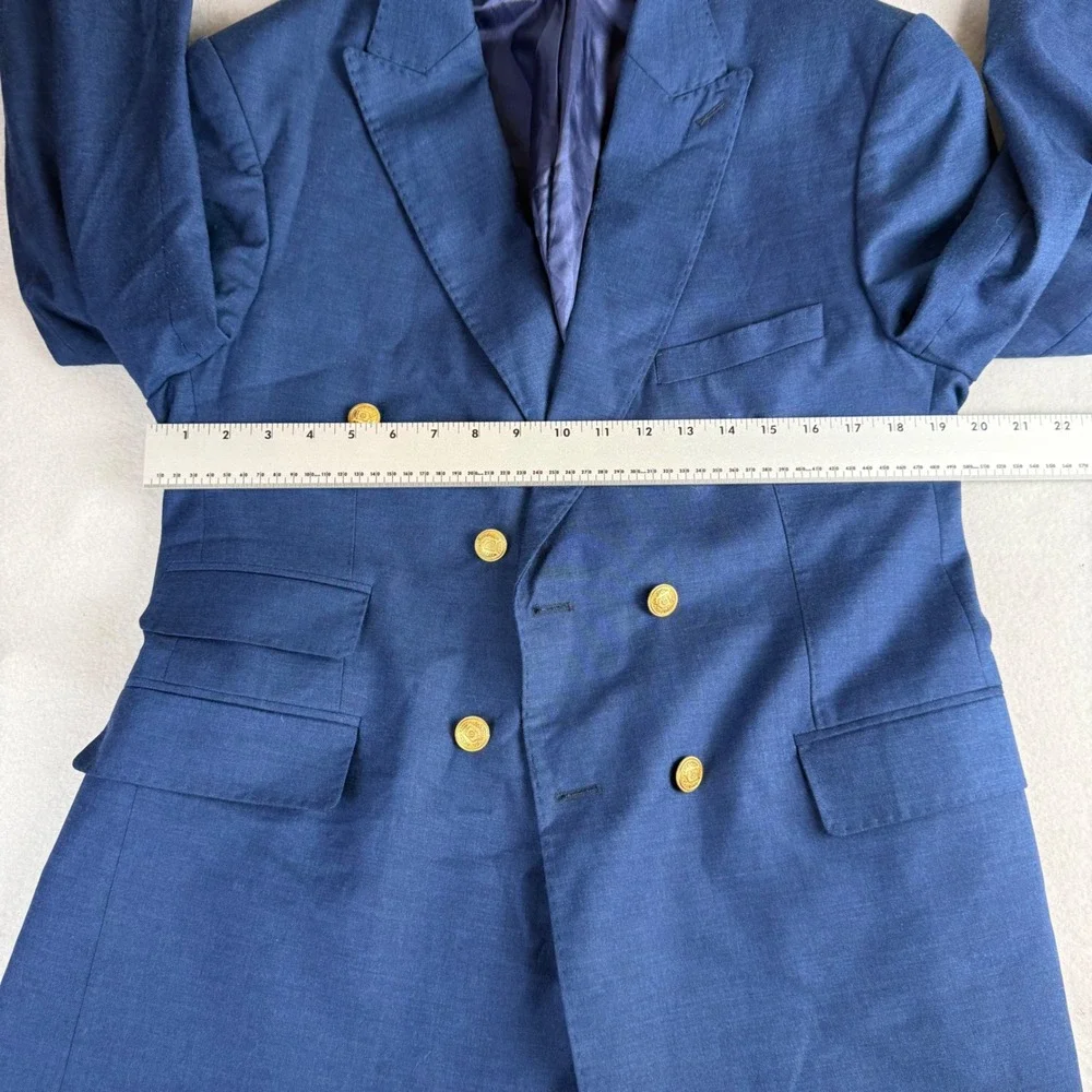 Luis Armoni Men's Blue Double Breasted Blazer Gold Crest Buttons 50 40R